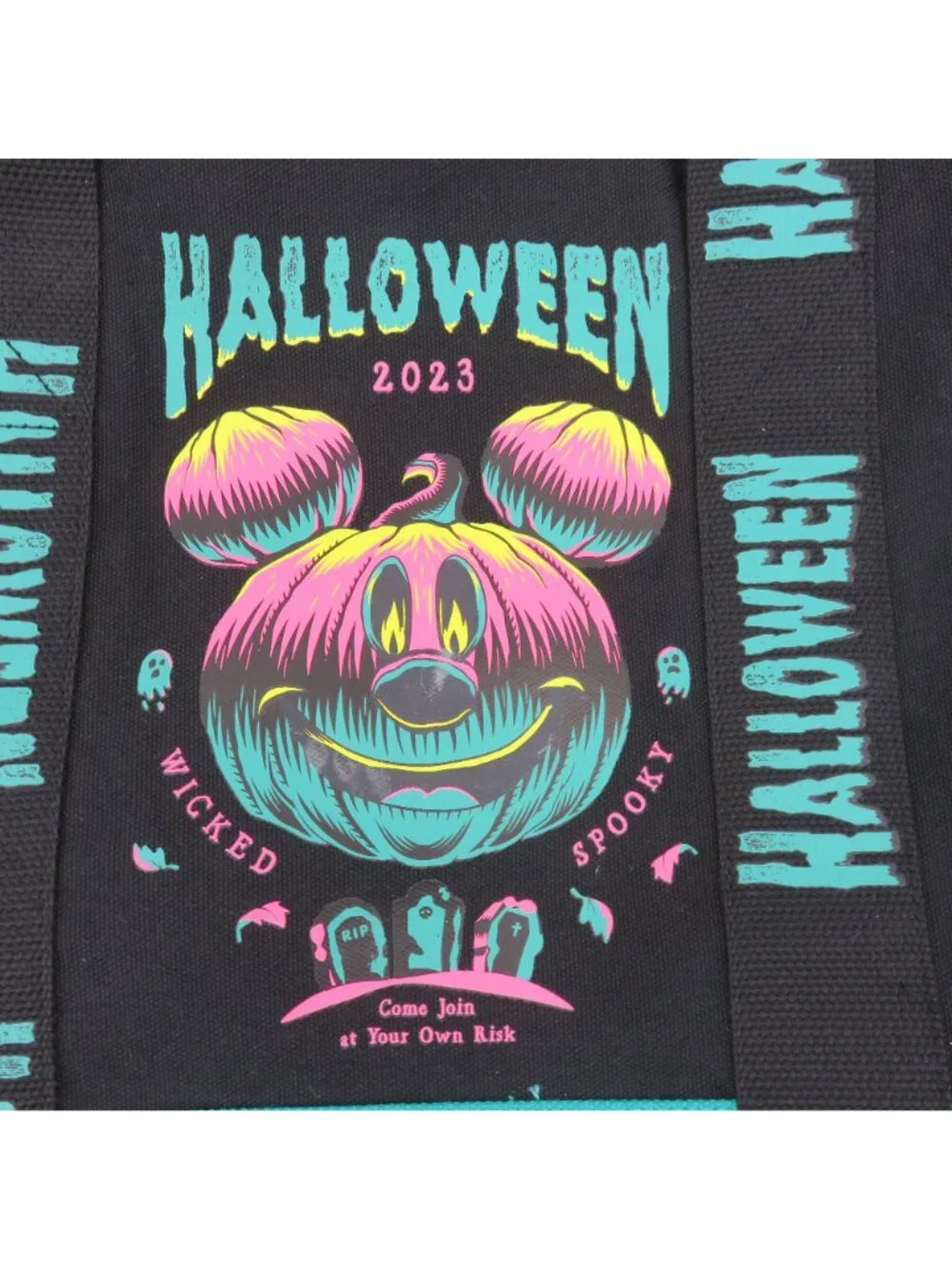 Disney Parks 2023 Halloween Glow In The Dark Mickey Mouse Tote Bag Black Teal